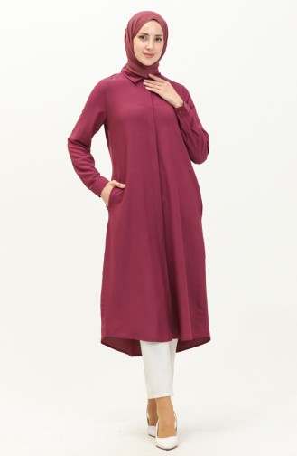 Pocketed Viscose Hidden Button Tunic 6435-24 Plum 6435-24
