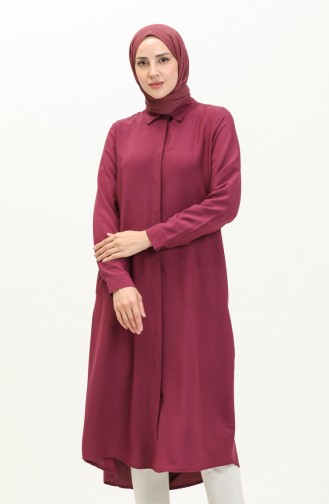 Pocketed Viscose Hidden Button Tunic 6435-24 Plum 6435-24