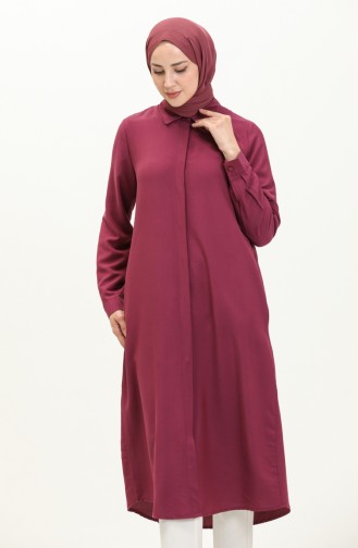 Pocketed Viscose Hidden Button Tunic 6435-24 Plum 6435-24