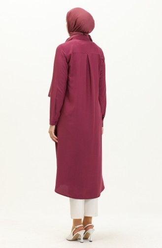 Pocketed Viscose Hidden Button Tunic 6435-24 Plum 6435-24