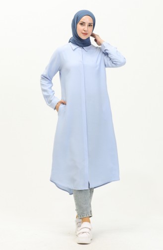 Pocketed Viscose Hidden Placket Tunic 6435-25 Blue 6435-25