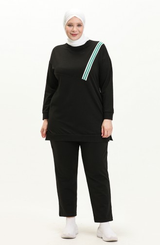 Plus Size Ribbed Tracksuit Set 12001-01 Black 12001-01