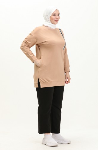 Plus Size Ribbed Tracksuit Set 12001-02 Beige 12001-02