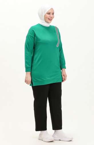 Plus Size Ribbed Tracksuit Set 12001-03 Green 12001-03