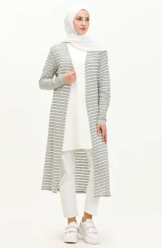 Gilet Long à Rayures 8619-01 Noir Ecru  8619-01