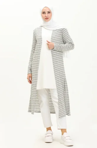 Gilet Long à Rayures 8619-01 Noir Ecru 8619-01