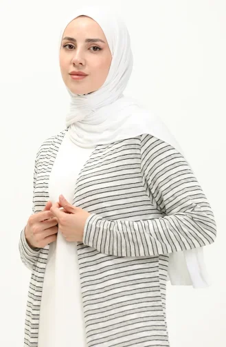 Gilet Long à Rayures 8619-01 Noir Ecru 8619-01