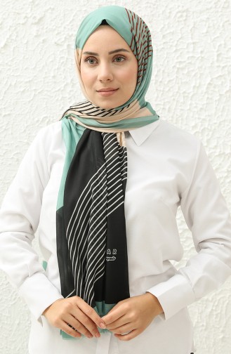 Line Patterned Cotton Shawl 1097-14 Green Black 1097-14