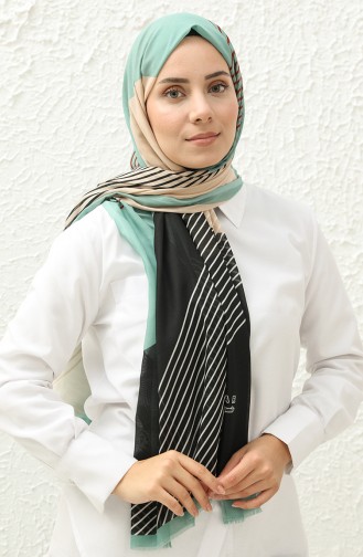 Line Patterned Cotton Shawl 1097-14 Green Black 1097-14