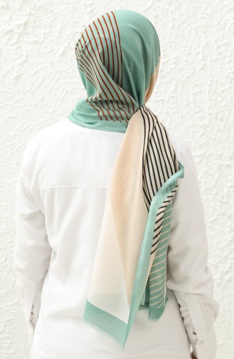 Line Patterned Cotton Shawl 1097-14 Green Black 1097-14