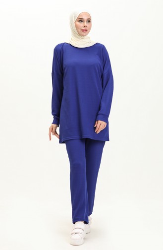 Ensemble Tunique Pantolon Tissu Crêpe 1001-02 Bleu Roi 1001-02