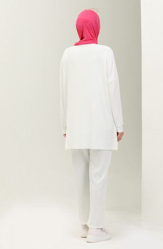 Bürümcük Kumaş Tunik Pantolon İkili Takım 1002-01 Ekru