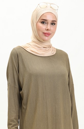 طقم ثنائي تونيك بنطلون من نسيج كريب 1002-04 أخضر عسكري 1002-04