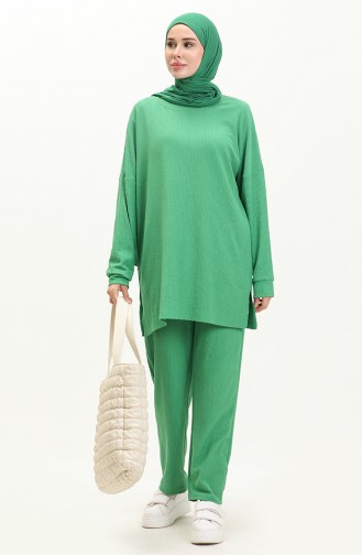 Bürümcük Kumaş Tunik Pantolon İkili Takım 1002-06 Yeşil