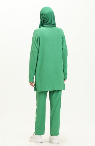 Bürümcük Kumaş Tunik Pantolon İkili Takım 1002-06 Yeşil