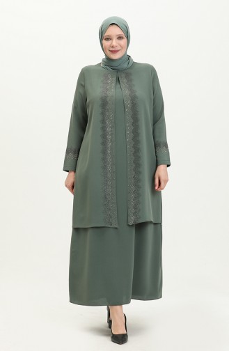 Robe de Soirée Grande Taille 6092-05 Vert Noisette  6092-05