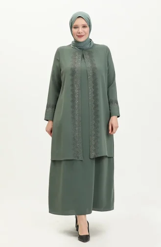 Robe de Soirée Grande Taille 6092-05 Vert Noisette 6092-05