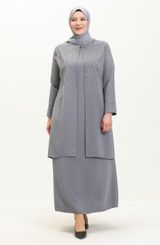 Robe de Soirée Grande Taille 6101-03 Gris 6101-03