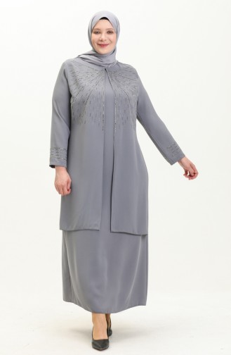 Robe de Soirée Grande Taille 6101-03 Gris 6101-03