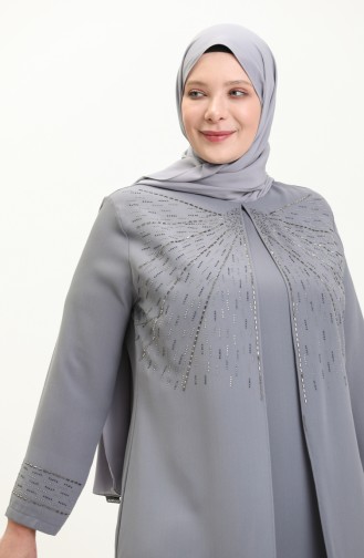 Robe de Soirée Grande Taille 6101-03 Gris 6101-03