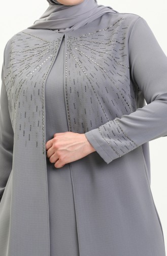 Robe de Soirée Grande Taille 6101-03 Gris 6101-03