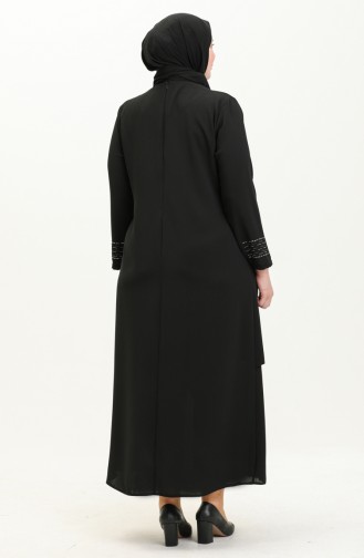 فستان سهرة بطبعة حجر مقاس كبير 6101-04 أسود 6101-04