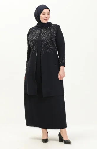Robe de Soirée Grande Taille 6101-05 Bleu Marine 6101-05