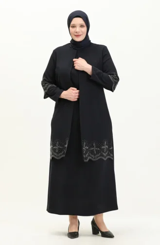 Robe de Soirée Grande Taille 6102-01 Bleu Marine 6102-01