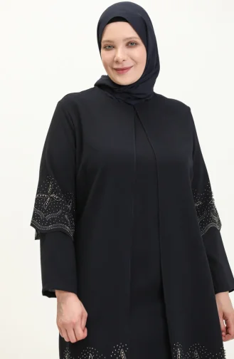 Robe de Soirée Grande Taille 6102-01 Bleu Marine 6102-01