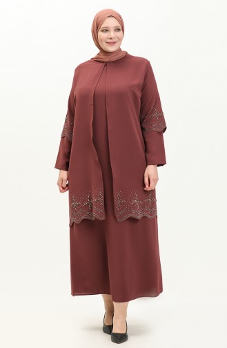 Übergröße Stein gedruckt Abendkleid 6102-02 Dunkle Rose  6102-02