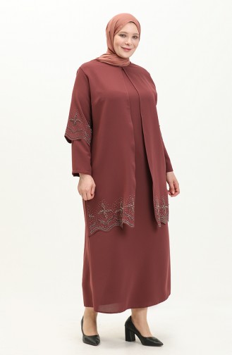Übergröße Stein gedruckt Abendkleid 6102-02 Dunkle Rose  6102-02