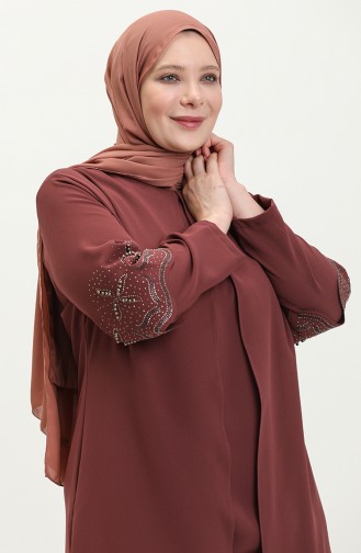 Übergröße Stein gedruckt Abendkleid 6102-02 Dunkle Rose  6102-02