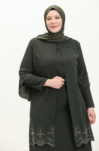 Übergröße Abendkleid im Anzuglook aus Stein  6102-04 Khaki 6102-04