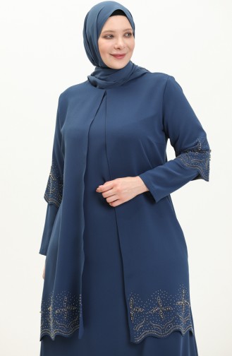 Robe de Soirée Grande Taille 6102-05 İndigo 6102-05