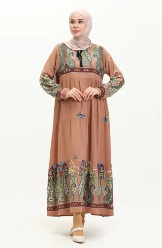 فستان فيسكوز منقوش 4073-07 نحاسي 4073-07