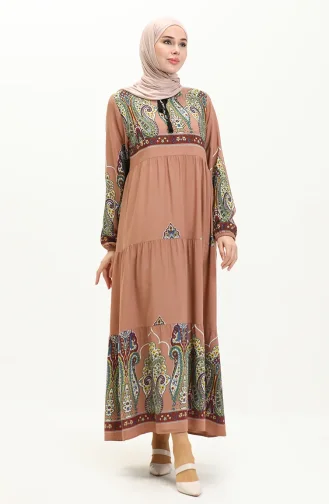 فستان فيسكوز منقوش 4073-07 نحاسي 4073-07