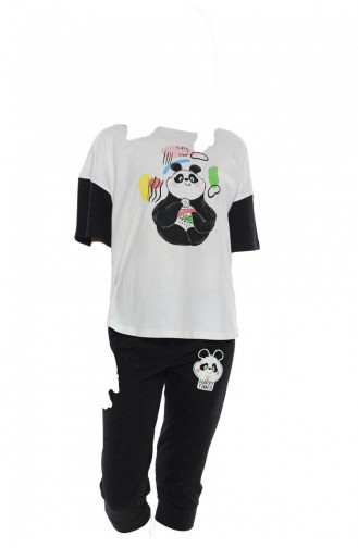 Pamuklu Düşük Omuzlu Kısa Kol Kaprili Pijama Takım 0100410000 Beyaz