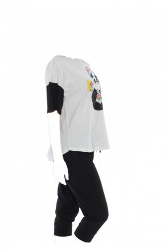 Pamuklu Düşük Omuzlu Kısa Kol Kaprili Pijama Takım 0100410000 Beyaz