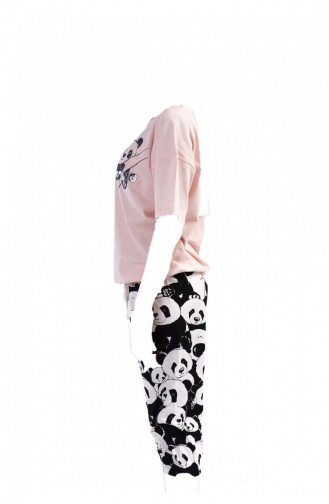 Pamuklu Kadın Düşük Omuzlu Kısa Kol Kaprili Pijama Takım 3010231954 Toz Pembe