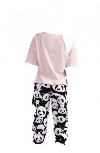 Pamuklu Kadın Düşük Omuzlu Kısa Kol Kaprili Pijama Takım 3010231954 Toz Pembe
