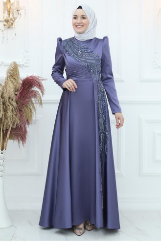 Amine Hüma Begüm Satin Abendkleid Indigo 2941