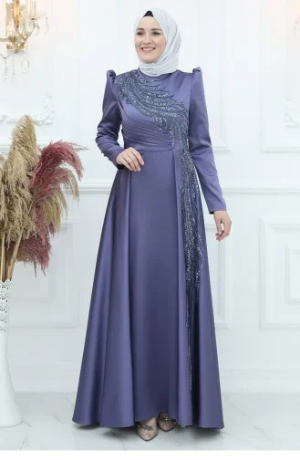Amine Hüma Begüm Satin Abendkleid Indigo 2941