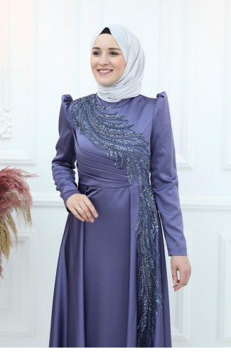 Amine Hüma Begüm Satin Abendkleid Indigo 2941