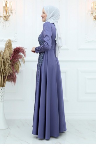 Amine Hüma Begüm Satin Abendkleid Indigo 2941
