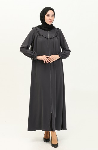 Medina Seide gerüschte Abaya 3023-01 Geräuchert 3023-01