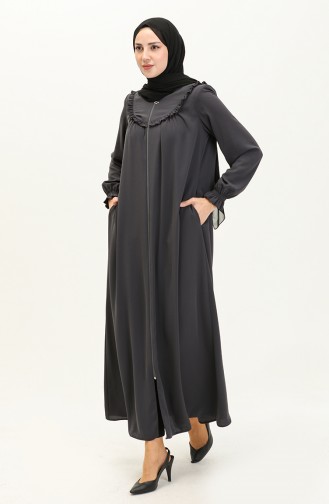 Medina Silk Frilly Yoke Abaya 3023-01 Smoke-Colored 3023-01