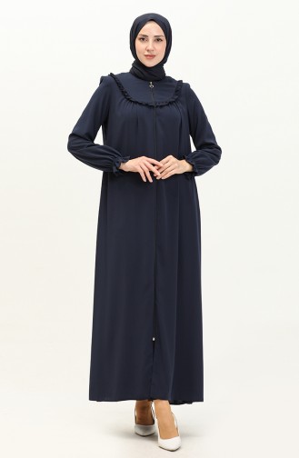 Medina Seide gerüscht Abaya 3023-02 Marineblau 3023-02