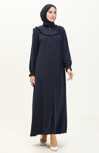 Abaya en Soie de Medine 3023-02 Bleu Marine 3023-02