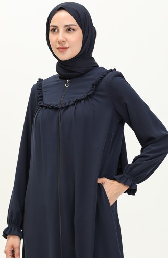 Medina Silk Frilly Yoke Abaya 3023-02 Dark Blue 3023-02