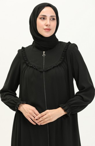 Medine İpeği Fırfırlı Robalı Ferace 3023-03 Siyah